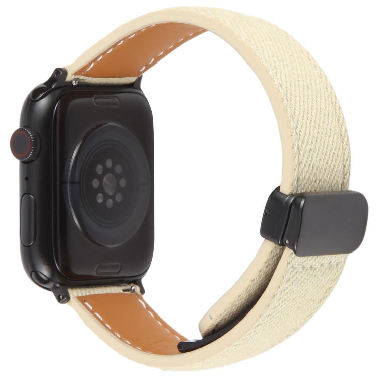 For Apple Watch 42mm / 41mm / 40mm / 38mm Folding Magnetic Buckle Denim Leather Watch Band(Apricot) - Watch Bands by PMC TechLife | Online Shopping South Africa | PMC TechLife | Buy Now Pay Later Mobicred