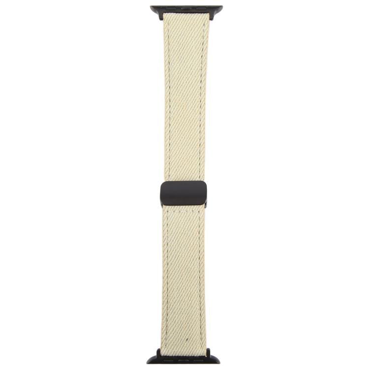 For Apple Watch 42mm / 41mm / 40mm / 38mm Folding Magnetic Buckle Denim Leather Watch Band(Apricot) - Watch Bands by PMC TechLife | Online Shopping South Africa | PMC TechLife | Buy Now Pay Later Mobicred