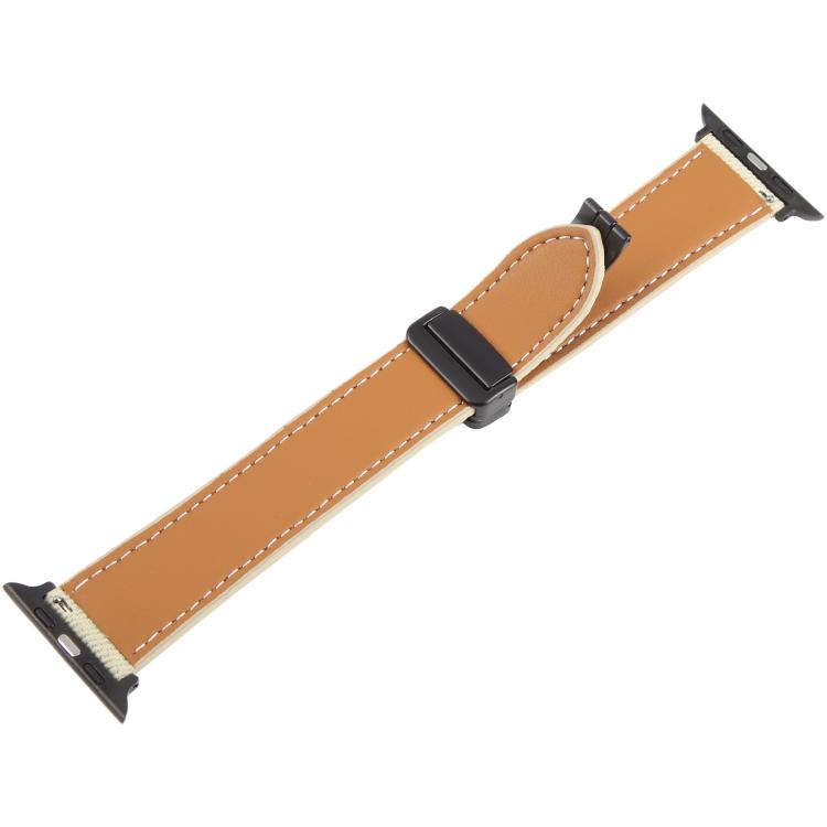 For Apple Watch 42mm / 41mm / 40mm / 38mm Folding Magnetic Buckle Denim Leather Watch Band(Apricot) - Watch Bands by PMC TechLife | Online Shopping South Africa | PMC TechLife | Buy Now Pay Later Mobicred