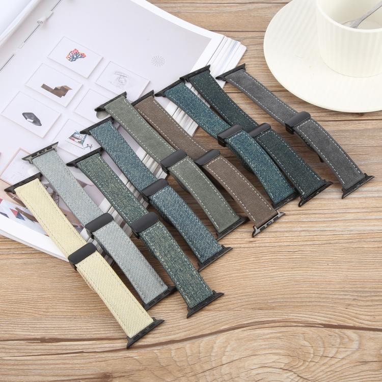 For Apple Watch 42mm / 41mm / 40mm / 38mm Folding Magnetic Buckle Denim Leather Watch Band(Dark Blue) - Watch Bands by PMC TechLife | Online Shopping South Africa | PMC TechLife | Buy Now Pay Later Mobicred
