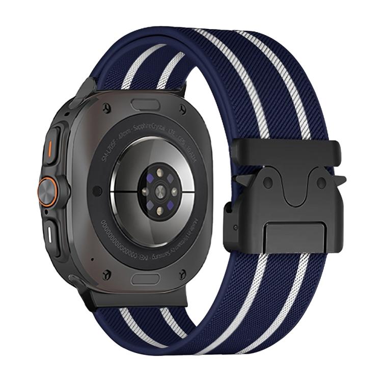 For Samsung Galaxy Watch Ultra 47mm Parachute Buckle Stripe Nylon Elastic Braided Watch Band(Midnight Blue White) - free shipping - PMc TechLife - Order now!