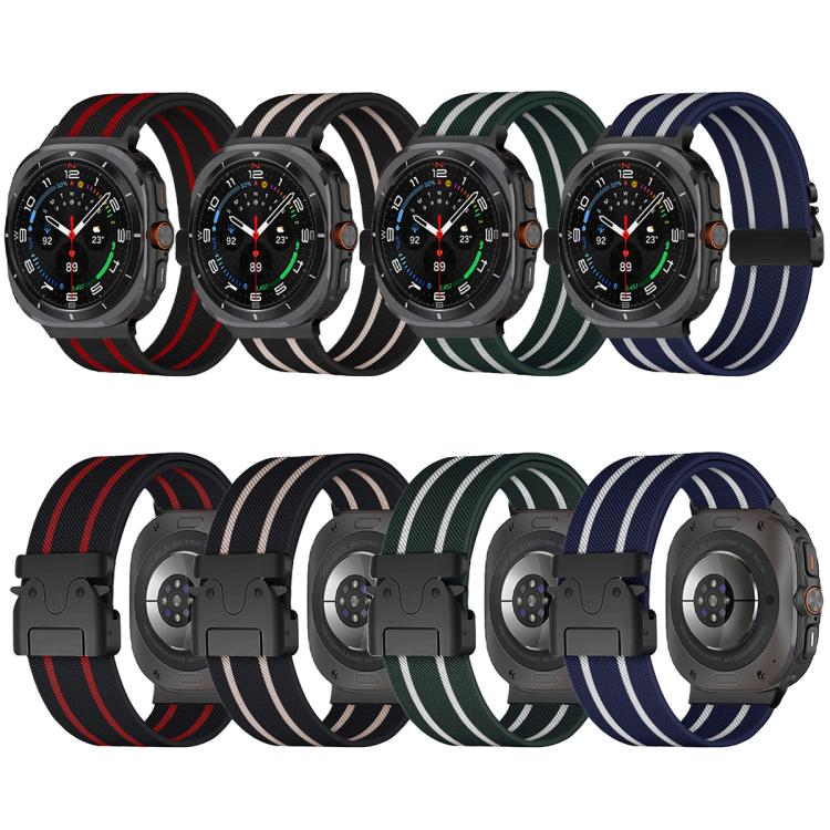 For Samsung Galaxy Watch Ultra 47mm Parachute Buckle Stripe Nylon Elastic Braided Watch Band(Dark Green White) - free shipping - PMc TechLife - Order now!