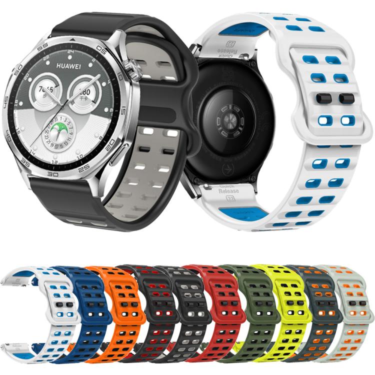 22mm Double-row Hole Studded Buckle Silicone Watch Band(Lime Black) - free shipping - PMc TechLife - Order now!
