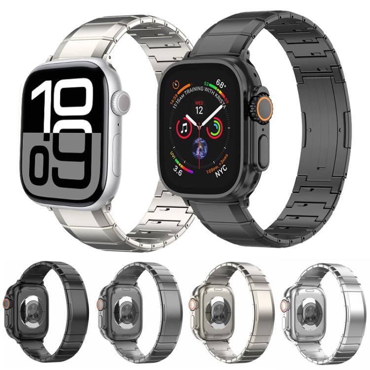 For Apple Watch 46mm / 49mm / 45mm / 44mm One-Bead Pure Titanium Buckle Watch Band(Black) - Watch Bands by PMc TechLife | Online Shopping South Africa | PMc TechLife | Buy Now Pay Later Mobicred