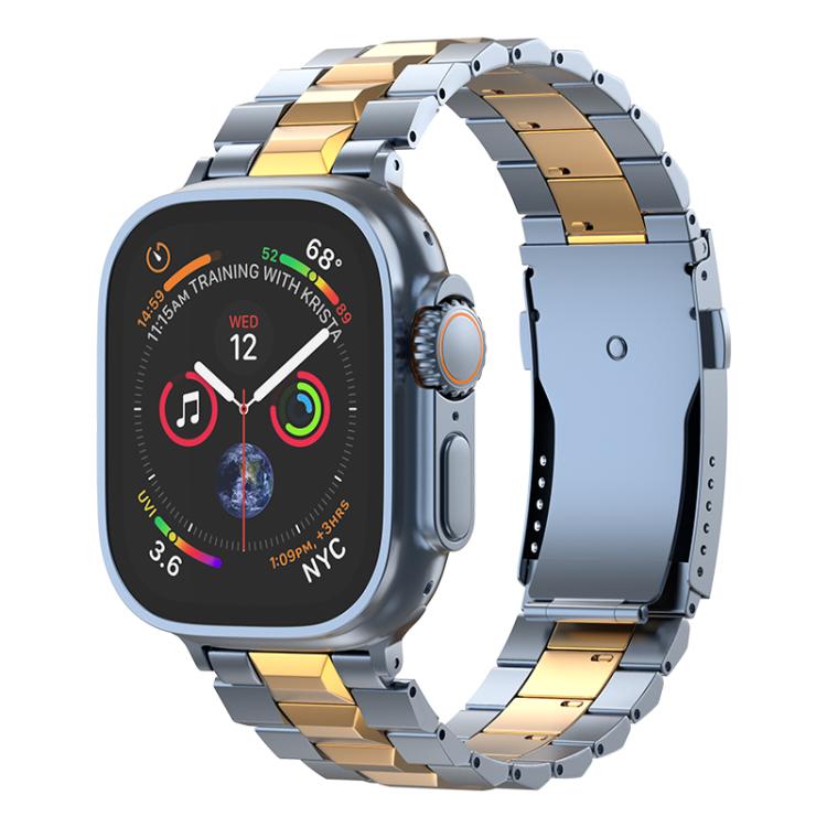 For Apple Watch 46mm / 49mm / 45mm / 44mm T-shaped Turtle Buckle Detachable Titanium Watch Band(Blue Gold) - free shipping - PMc TechLife - Order now!