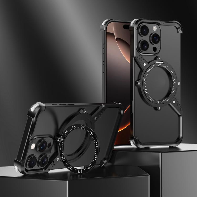 For iPhone 16 Pro Max S Shaped 360 Holder Airbag Frameless MagSafe Metal Phone Case(Black) - free shipping - PMC TechLife - Order now!