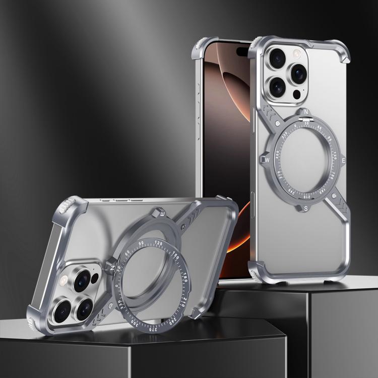 For iPhone 15 Pro Max S Shaped 360 Holder Airbag Frameless MagSafe Metal Phone Case(Space Gray) - free shipping - PMC TechLife - Order now!