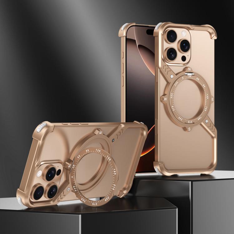 For iPhone 15 S Shaped 360 Holder Airbag Frameless MagSafe Metal Phone Case(Desert Gold) - free shipping - PMC TechLife - Order now!