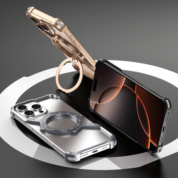For iPhone 14 Pro S Shaped 360 Holder Airbag Frameless MagSafe Metal Phone Case(Space Gray) - free shipping - PMC TechLife - Order now!