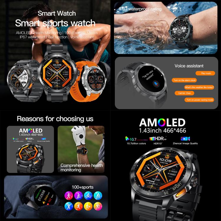 AK77 BT Call Smart Watch, Support Blood Oxygen / Blood Pressure / Heart Rate / Sports Health Monitoring Fitness Tracker(Black Silicone) - free shipping - PMC TechLife - Order now!