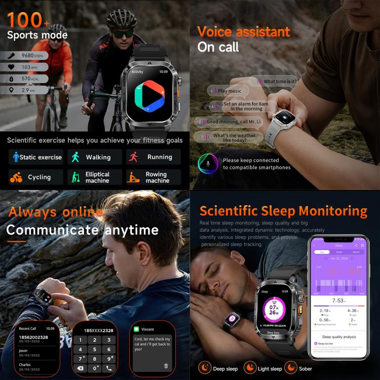 AK80 BT Call Smart Watch, Support Blood Oxygen / Blood Pressure / Heart Rate / Sports Health Monitoring Fitness Tracker(Black Silicone) - free shipping - PMC TechLife - Order now!