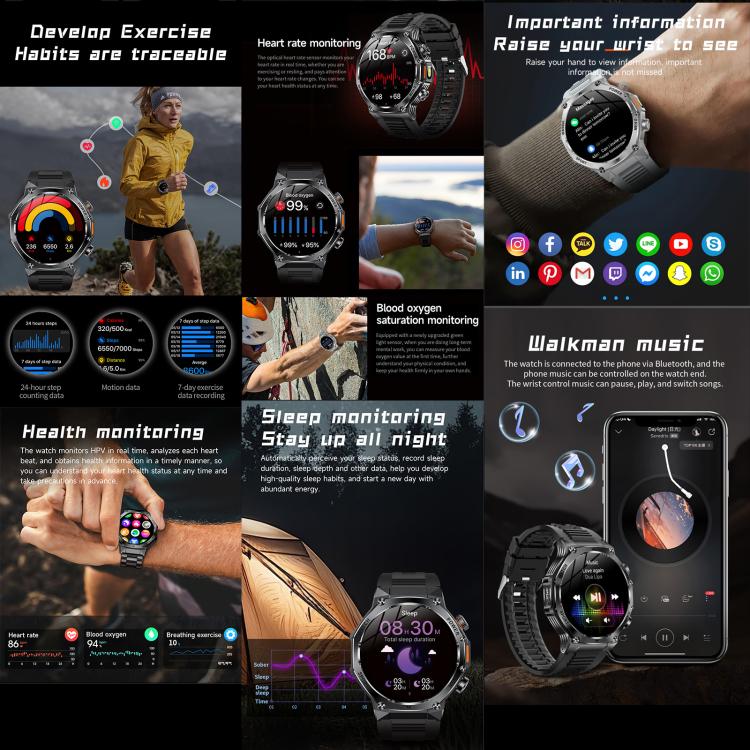 AK82 BT Call Smart Watch, Support Blood Oxygen / Blood Pressure / Heart Rate / Sports Health Monitoring Fitness Tracker(Space Gray Black Silicone) - free shipping - PMC TechLife - Order now!