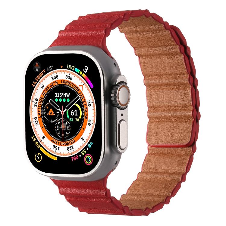 For Apple Watch 46mm / 49mm / 45mm / 44mm Magnetic PU Leather Watch Band(Red) - Watch Bands by PMC TechLife | Online Shopping South Africa | PMC TechLife | Buy Now Pay Later Mobicred