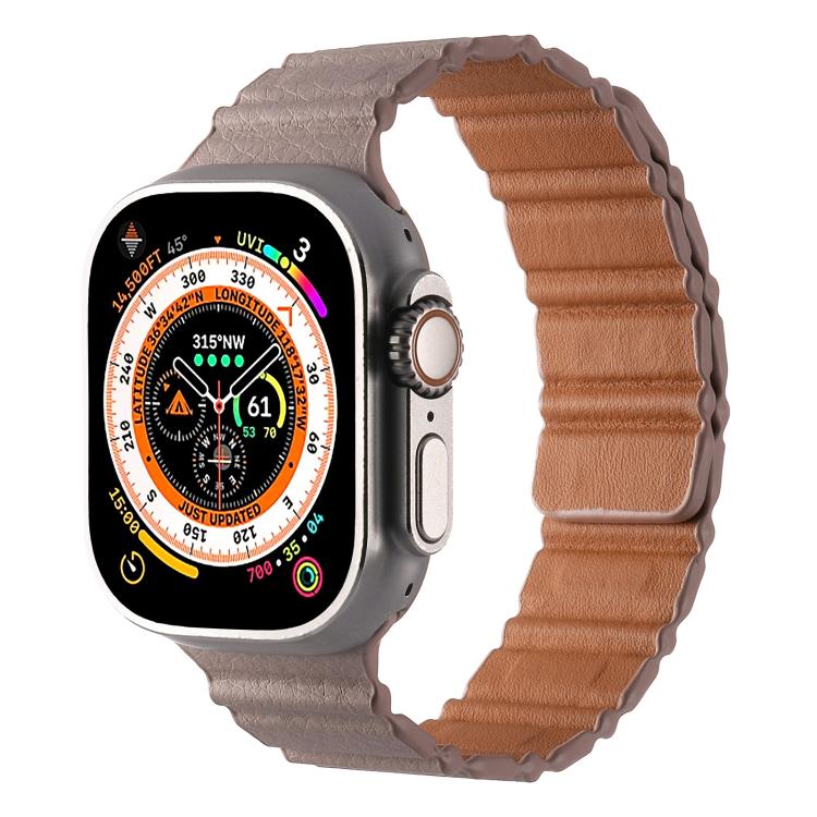 For Apple Watch 46mm / 49mm / 45mm / 44mm Magnetic PU Leather Watch Band(Khaki) - Watch Bands by PMC TechLife | Online Shopping South Africa | PMC TechLife | Buy Now Pay Later Mobicred