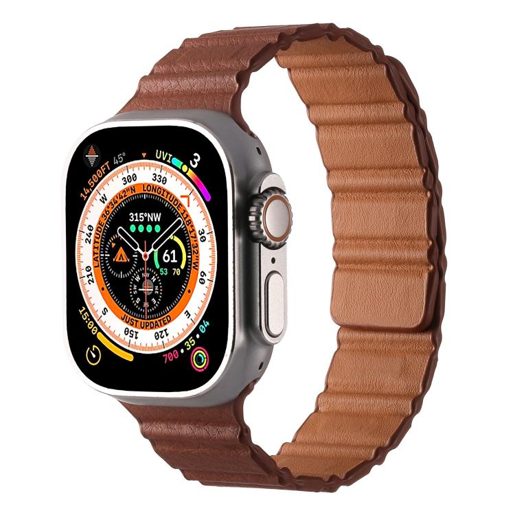 For Apple Watch 42mm / 41mm / 40mm / 38mm Magnetic PU Leather Watch Band(Brown) - Watch Bands by PMC TechLife | Online Shopping South Africa | PMC TechLife | Buy Now Pay Later Mobicred