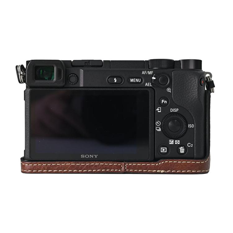 For Sony ILCE-6400 / A6300 / A6200 Litchi Texture PU Leather Camera Half Case Base(Coffee) - free shipping - PMC TechLife - Order now!