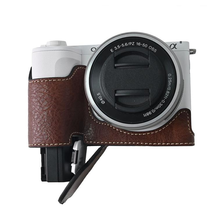 For Sony Alpha ZV-E10 II / ZV-E10M2 Litchi Texture PU Leather Camera Half Case Base(Coffee) - free shipping - PMC TechLife - Order now!