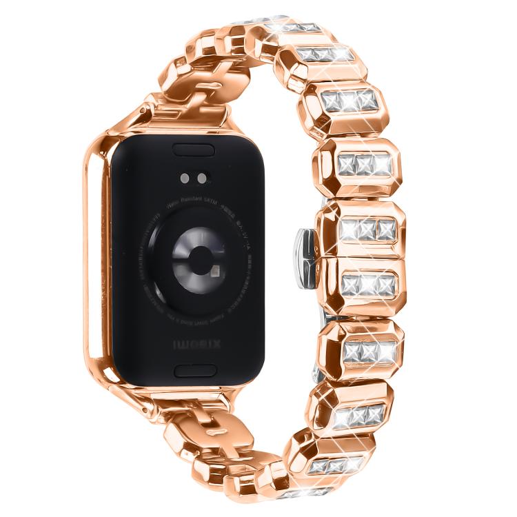 For Xiaomi Mi Band 8 Pro / Redmi Watch 4 Small Square Diamonds Butterfly Buckle Metal Watch Band(Rose Gold) - free shipping - PMC TechLife - Order now!