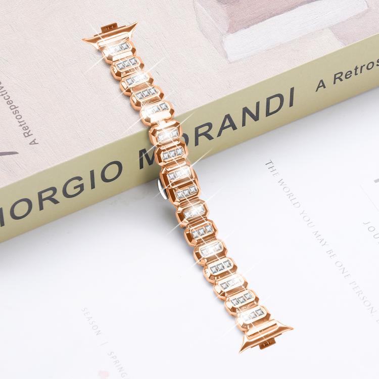 For Xiaomi Mi Band 8 Pro / Redmi Watch 4 Small Square Diamonds Butterfly Buckle Metal Watch Band(Rose Gold) - free shipping - PMC TechLife - Order now!