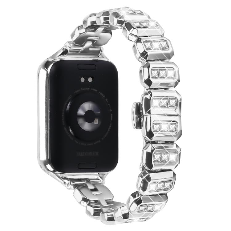 For Xiaomi Mi Band 8 Pro / Redmi Watch 4 Small Square Diamonds Butterfly Buckle Metal Watch Band(Silver) - free shipping - PMC TechLife - Order now!