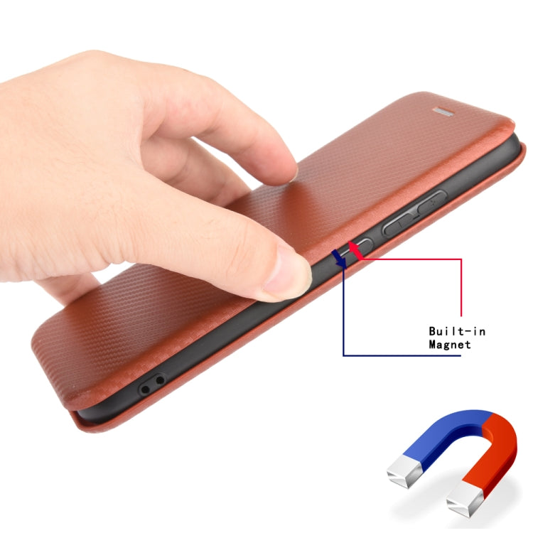 For Ulefone Note 9P Carbon Fiber Texture Horizontal Flip TPU + PC + PU Leather Case with Card Slot & Lanyard(Brown) - Ulefone Cases by PMC Jewellery | Online Shopping South Africa | PMC Jewellery | Buy Now Pay Later Mobicred