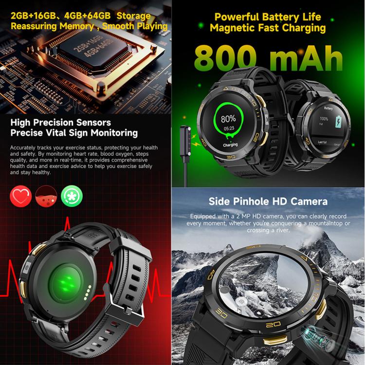 UNIWA DM300 4G Android Watch Phone, 2GB+16GB, 1.43 inc Unisoc SL8541E Quad Core, Support Heart Rate / Blood Oxygen(Black) - free shipping - PMc TechLife - Order now!