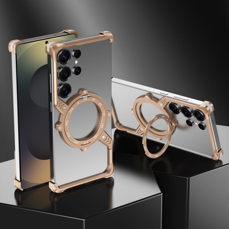 For Samsung Galaxy S23 Ultra 5G S Shaped 360 Holder Airbag Frameless MagSafe Metal Phone Case(Desert Gold) - free shipping - PMC TechLife - Order now!