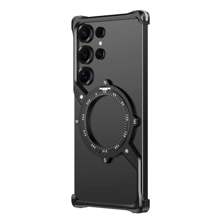 For Samsung Galaxy S22 Ultra 5G S Shaped 360 Holder Airbag Frameless MagSafe Metal Phone Case(Black) - free shipping - PMC TechLife - Order now!