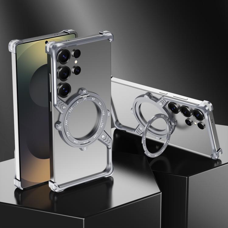 For Samsung Galaxy S22 Ultra 5G S Shaped 360 Holder Airbag Frameless MagSafe Metal Phone Case(Space Gray) - free shipping - PMC TechLife - Order now!