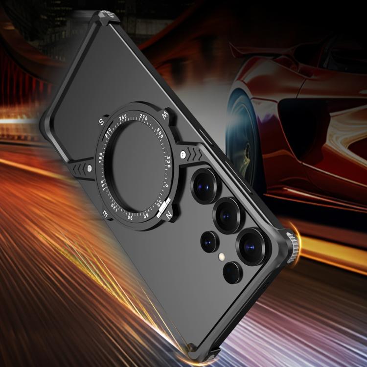 For Samsung Galaxy S23 Ultra 5G S Shaped 360 Holder Airbag Frameless MagSafe Metal Phone Case(Black) - free shipping - PMC TechLife - Order now!