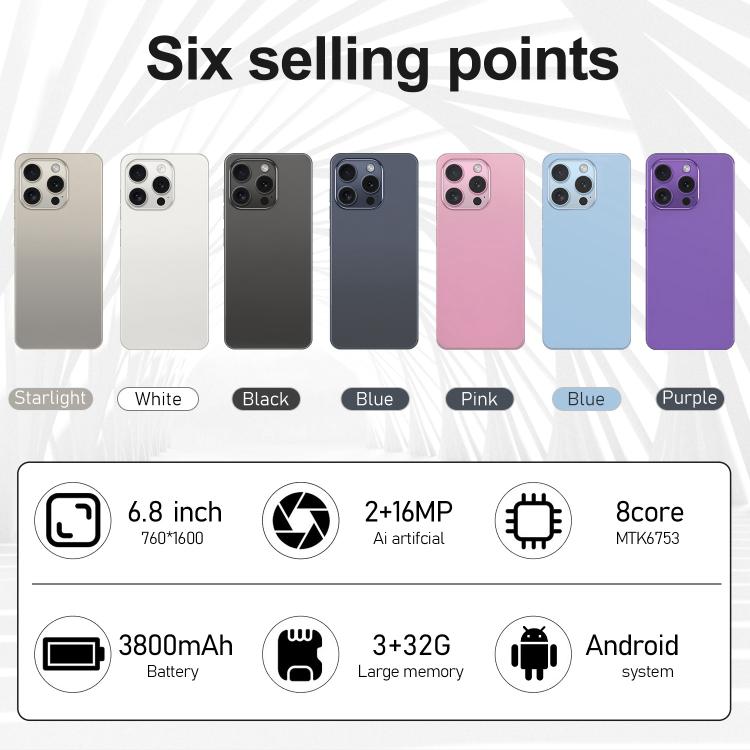 I16 Pro Max / VD1, 3GB+32GB, 6.8 inch Android 10 MTK6753 Octa Core, Network: 4G, Dual SIM, Plug:EU Plug(Purple) - free shipping - PMc TechLife - Order now!
