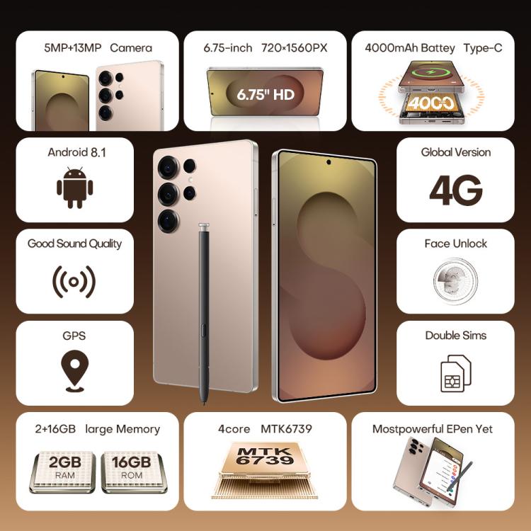 S25 Ultra / B9, 2GB+16GB, 6.75 inch Android 8.1 MTK6739 Quad Core, Network: 4G, Dual SIM, Plug:US Plug(Titanium Silver Blue) - free shipping - PMc TechLife - Order now!