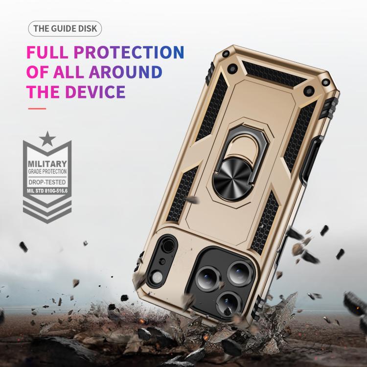 For iPhone 17 Pro Shockproof TPU Hybrid PC Phone Case with Holder(Gold) - free shipping - PMc TechLife - Order now!