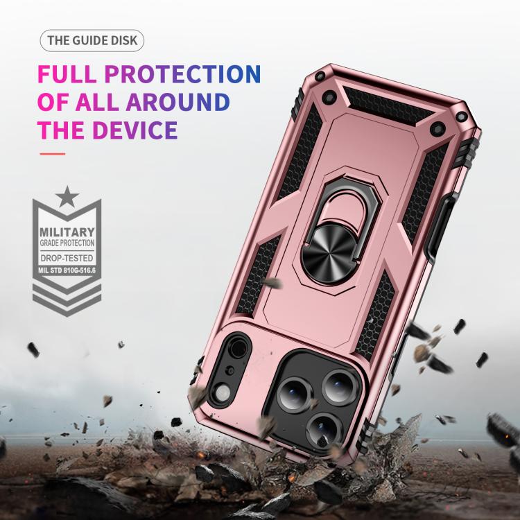 For iPhone 17 Pro Shockproof TPU Hybrid PC Phone Case with Holder(Rose Gold) - free shipping - PMc TechLife - Order now!