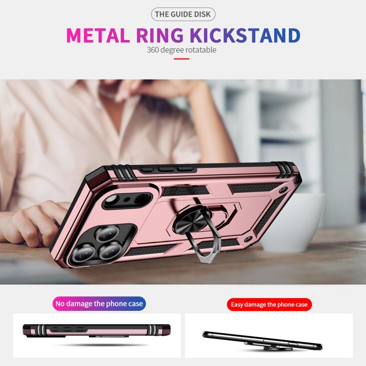 For iPhone 17 Pro Shockproof TPU Hybrid PC Phone Case with Holder(Rose Gold) - free shipping - PMc TechLife - Order now!