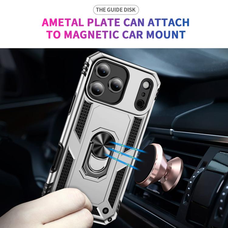 For iPhone 17 Pro Shockproof TPU Hybrid PC Phone Case with Holder(Silver) - free shipping - PMc TechLife - Order now!