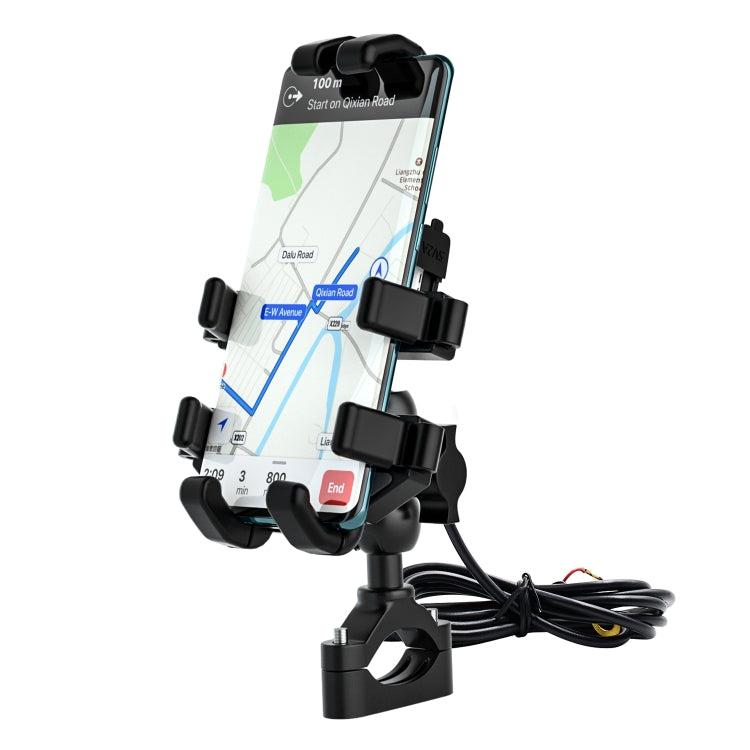 WUPP CS-1098A1 Motorcycle Aluminum Alloy Eight-jaw Mobile Phone Charging Holder with Switch(Black) - Holder by WUPP | Online Shopping South Africa | PMC Jewellery | Buy Now Pay Later Mobicred