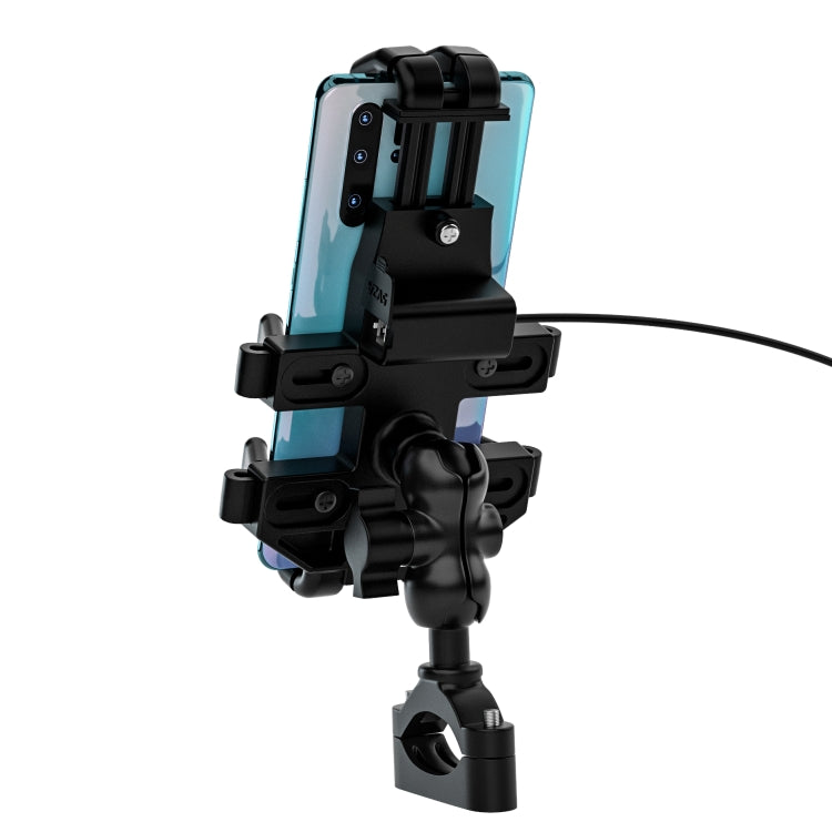 WUPP CS-1098A1 Motorcycle Aluminum Alloy Eight-jaw Mobile Phone Charging Holder with Switch(Black) - Holder by WUPP | Online Shopping South Africa | PMC Jewellery | Buy Now Pay Later Mobicred