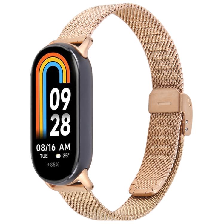 For Xiaomi Smart Band 9 / 8 Integrated Buckle Embossed Milanese Metal Watch Band(Rose Gold) - free shipping - PMC TechLife - Order now!