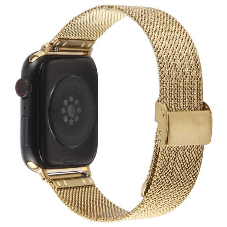 For Apple Watch 46mm / 49mm / 45mm / 44mm Integrated Buckle Embossed Thick Milanese Metal Watch Band(Gold) - free shipping - PMC TechLife - Order now!
