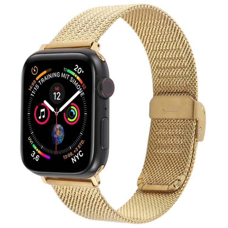 For Apple Watch 42mm / 41mm / 40mm / 38mm Integrated Buckle Embossed Thick Milanese Metal Watch Band(Gold) - free shipping - PMC TechLife - Order now!