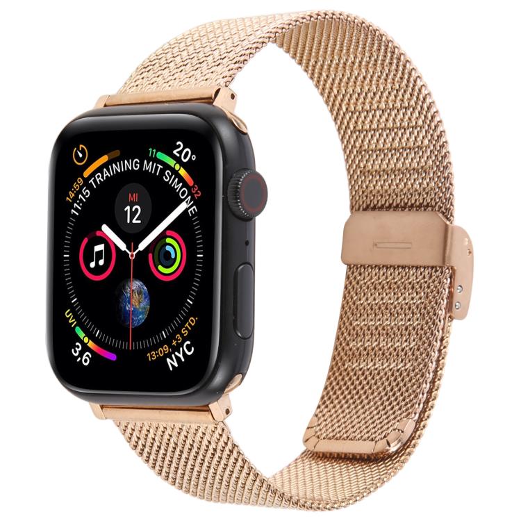 For Apple Watch 42mm / 41mm / 40mm / 38mm Integrated Buckle Embossed Thick Milanese Metal Watch Band(Rose Gold) - free shipping - PMC TechLife - Order now!