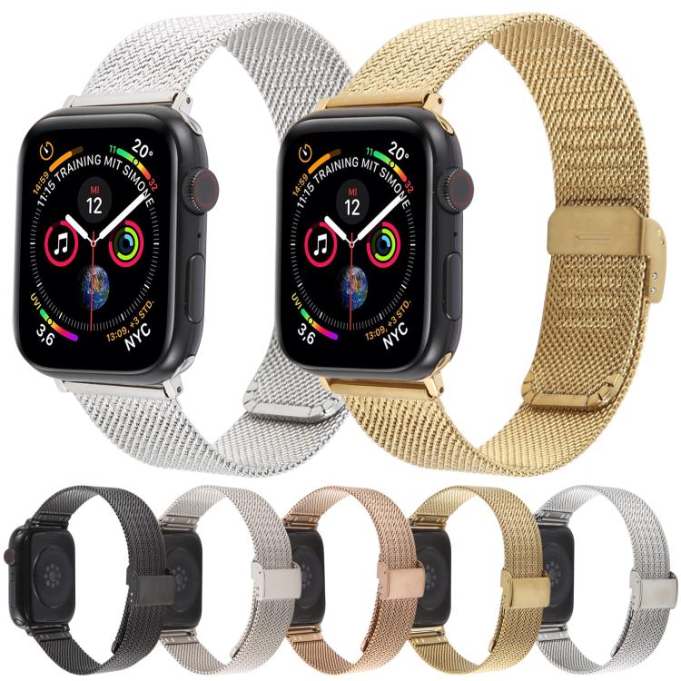 For Apple Watch 42mm / 41mm / 40mm / 38mm Integrated Buckle Embossed Thick Milanese Metal Watch Band(Rose Gold) - free shipping - PMC TechLife - Order now!