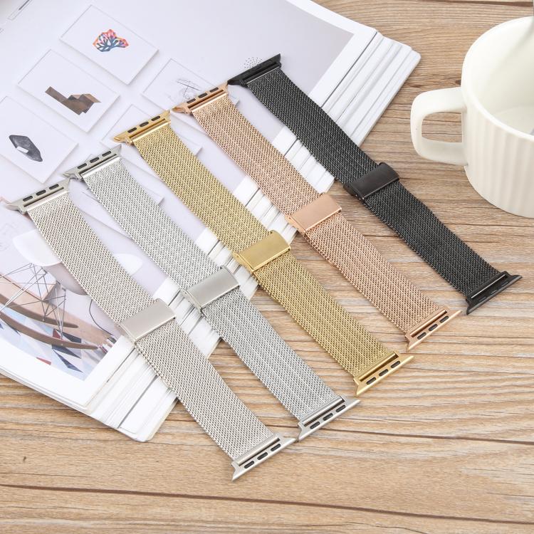 For Apple Watch 46mm / 49mm / 45mm / 44mm Integrated Buckle Embossed Thick Milanese Metal Watch Band(Gold) - free shipping - PMC TechLife - Order now!