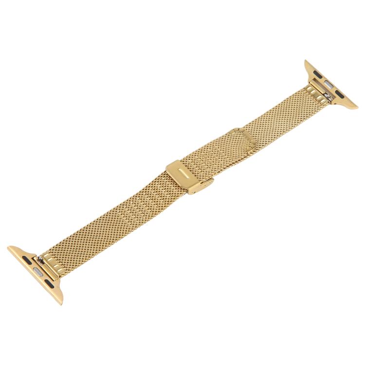 For Apple Watch 46mm / 49mm / 45mm / 44mm Integrated Buckle Embossed Slim Milanese Metal Watch Band(Gold) - free shipping - PMC TechLife - Order now!