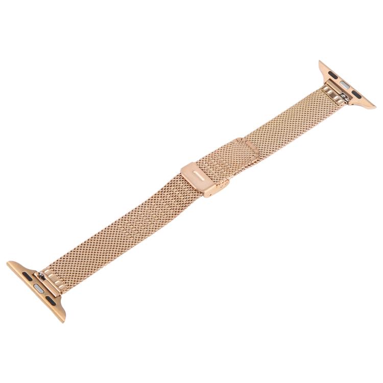 For Apple Watch 46mm / 49mm / 45mm / 44mm Integrated Buckle Embossed Slim Milanese Metal Watch Band(Rose Gold) - free shipping - PMC TechLife - Order now!