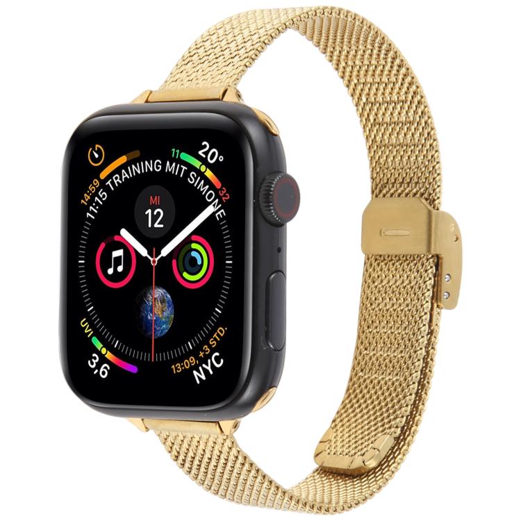 For Apple Watch 42mm / 41mm / 40mm / 38mm Integrated Buckle Embossed Slim Milanese Metal Watch Band(Gold) - free shipping - PMC TechLife - Order now!