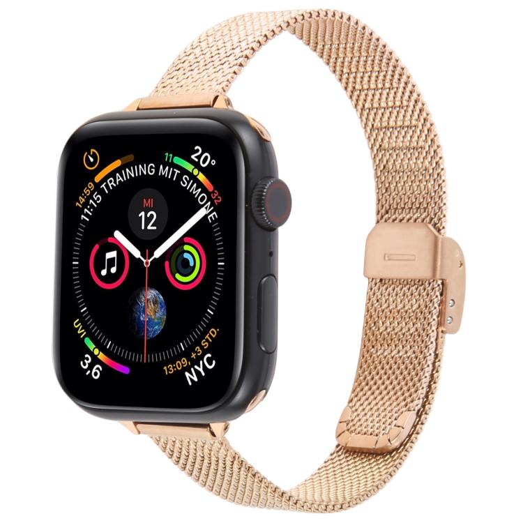 For Apple Watch 42mm / 41mm / 40mm / 38mm Integrated Buckle Embossed Slim Milanese Metal Watch Band(Rose Gold) - free shipping - PMC TechLife - Order now!