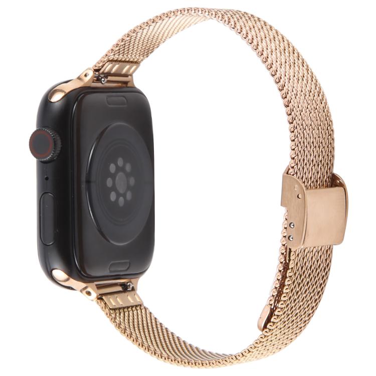 For Apple Watch 42mm / 41mm / 40mm / 38mm Integrated Buckle Embossed Slim Milanese Metal Watch Band(Rose Gold) - free shipping - PMC TechLife - Order now!