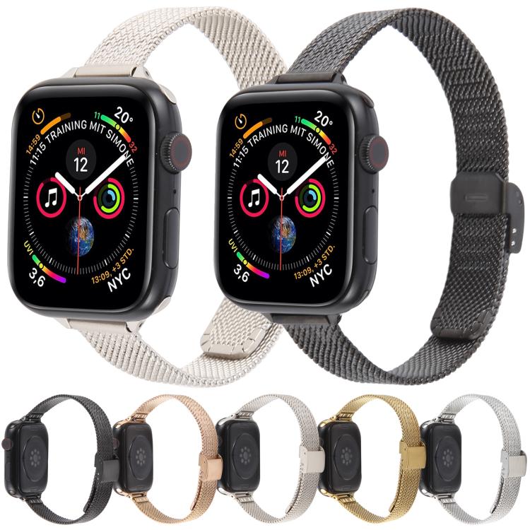 For Apple Watch 42mm / 41mm / 40mm / 38mm Integrated Buckle Embossed Slim Milanese Metal Watch Band(Gold) - free shipping - PMC TechLife - Order now!